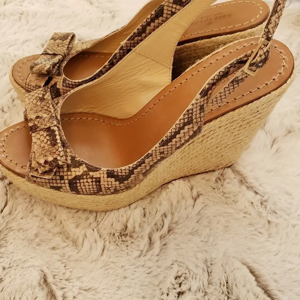 KATE SPADE SNAKESKIN ROPE PLATFORM PEEP TOE 10